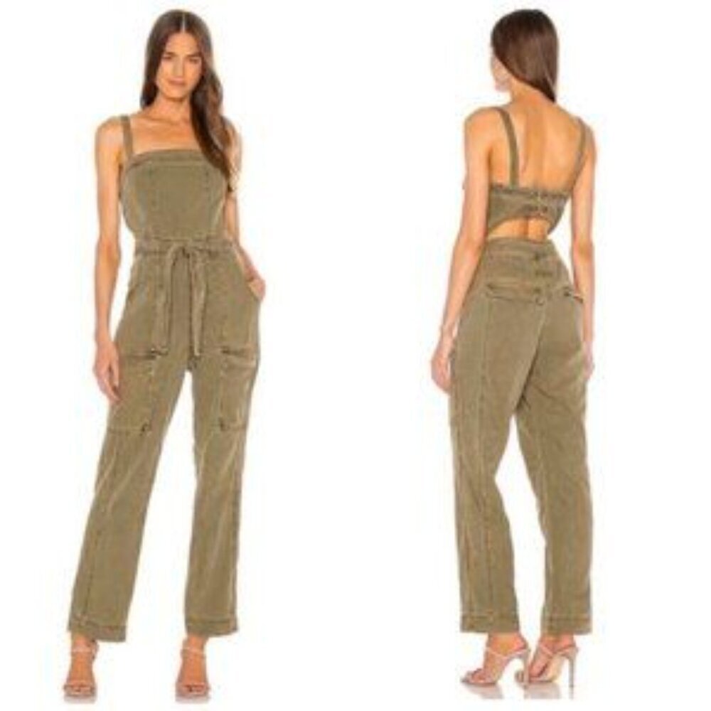 ✅ Free People Go West Utility Tie Waist Jumpsuit KHAKI GREEN SIZE X-SMALL